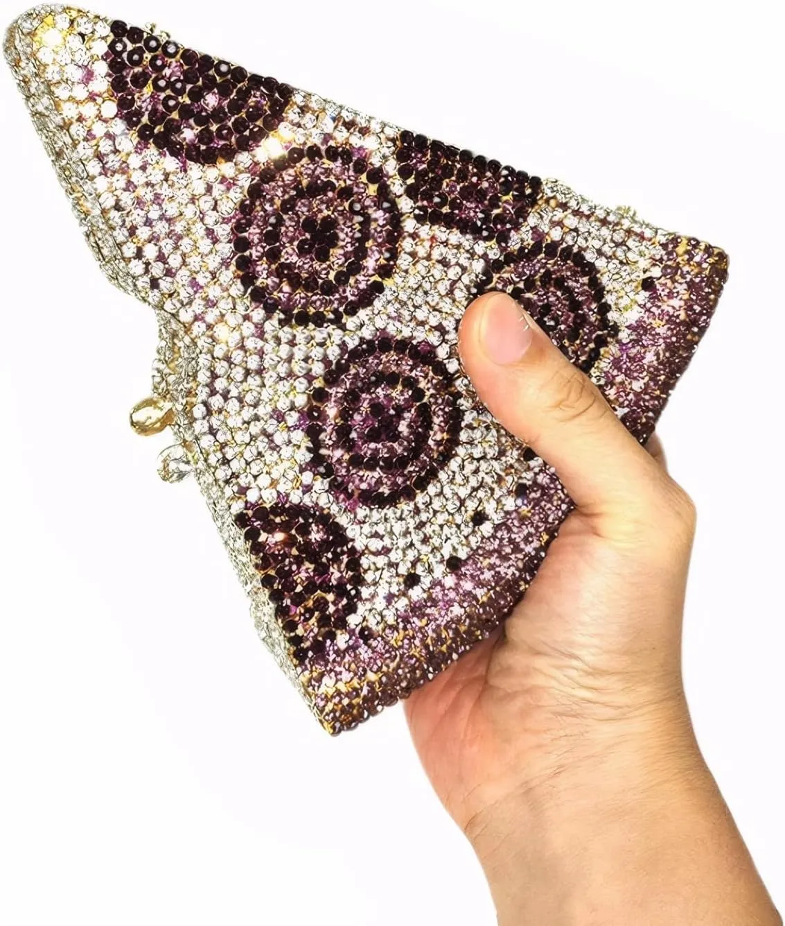 Women Luxury Pizza Evening Bag Full Rhinestones Shiny Clutch Purse Detachable Chain for Festival Halloween Christmas