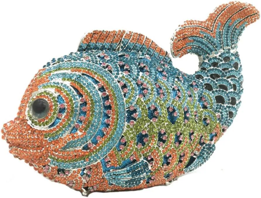 Women Mini Fish Clutch Luxury Rhinestones Purse Sparkling Banquet Handbag Wedding Party Clutch Bag