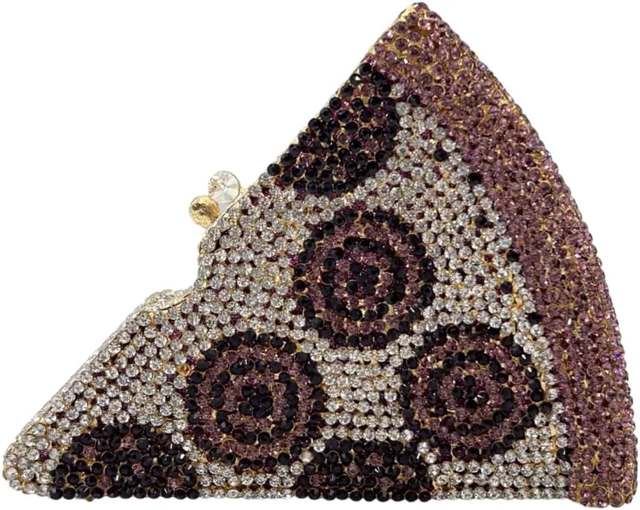 Women Novelty Pizza Shaped Rhinestone Evening Bag Funny Pizza Crystal Clutch Purse Diamonds Handbag for Party Prom