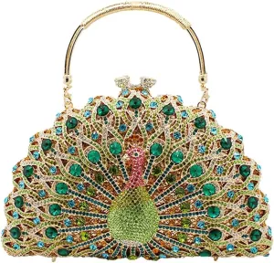 Women Peacock Crystal Clutch Purse Sparkling Rhinestone Handbag Ladies Luxury Evening Bag Wedding Party Purse, Green