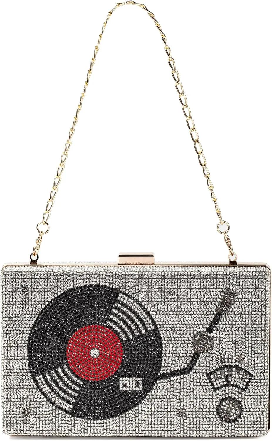 Women Retro Radio Shape Crossbody Bag Rhinestone Metal Vintage Evening Clutch Purses