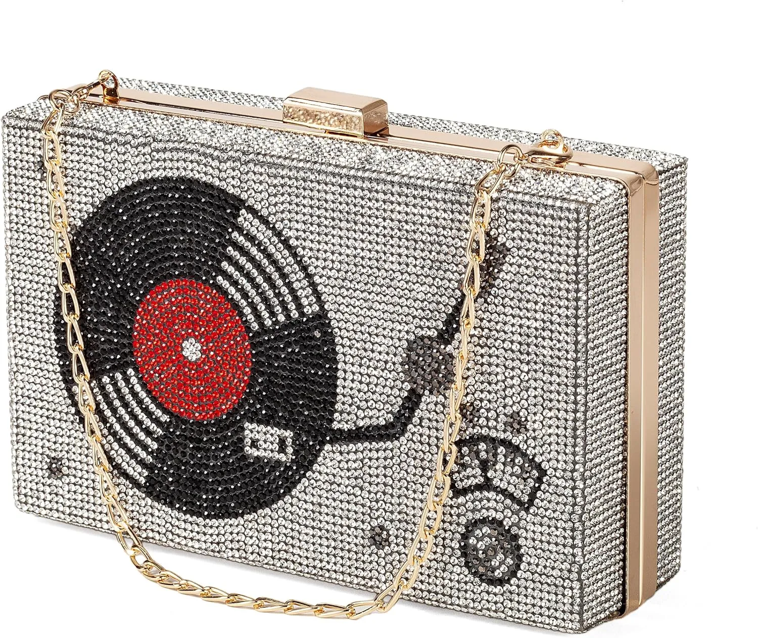 Women Retro Radio Shape Crossbody Bag Rhinestone Metal Vintage Evening Clutch Purses