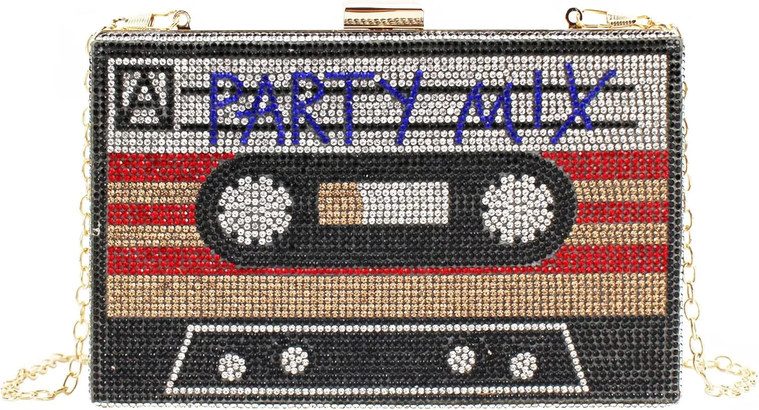 Women Retro Radio Tape-shaped Evening Handbag Party Clutch Purse Chain Shoulder Bag