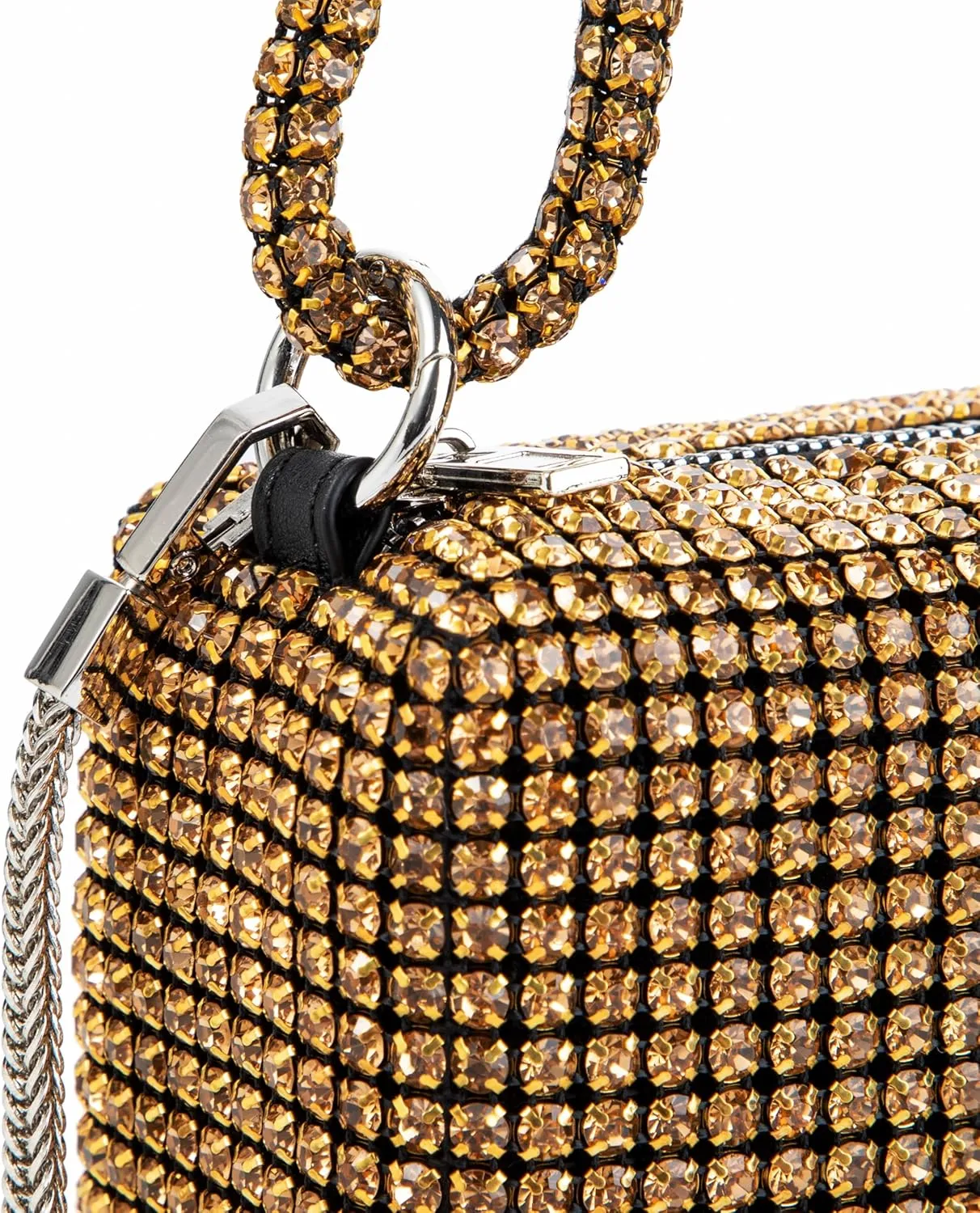 Women Rhinestone Box Bag Knot Handle Evening Clutch Handbag Diamond Purse with Detachable Strap for Wedding Party
