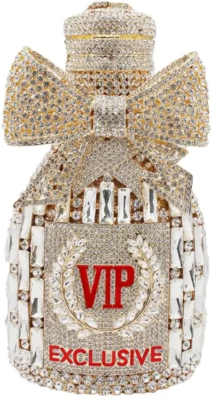 Women Rhinestone Clutch Purse Champagne Bottle Evening Bag Sparkly Diamond Handbag Unique Bride Purse Party Clutch, Silver Gold