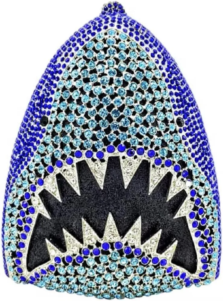 Women Rhinestone Evening Handbag Sparkling Unique Shark Head Design Clutch Trendy Glitter Shoulder Diamond Purse