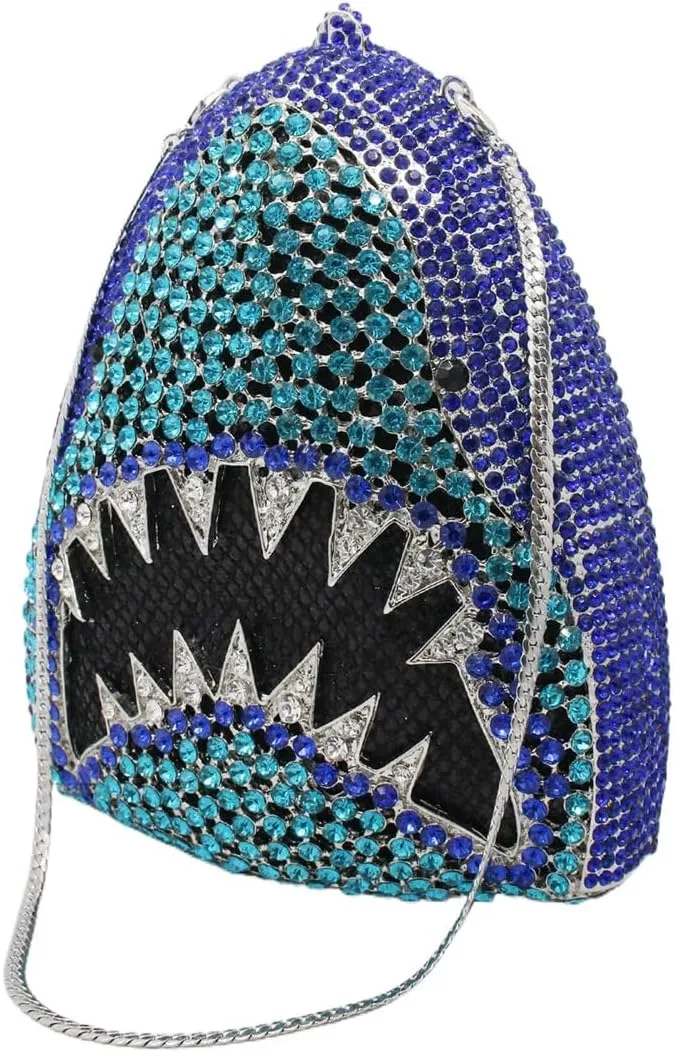 Women Rhinestone Evening Handbag Sparkling Unique Shark Head Design Clutch Trendy Glitter Shoulder Diamond Purse