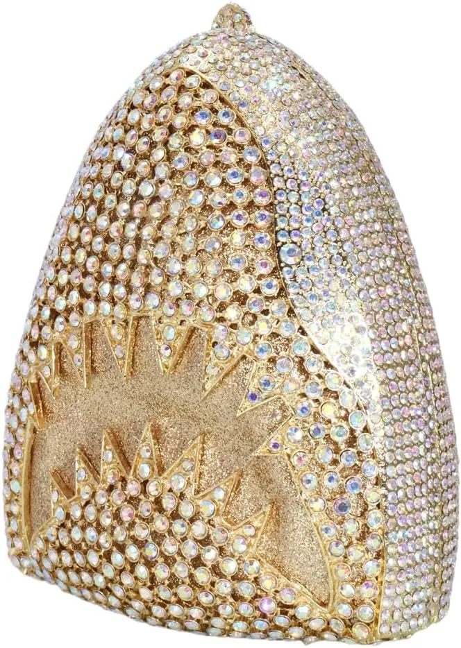 Women Rhinestone Evening Handbag Sparkling Unique Shark Head Design Clutch Trendy Glitter Shoulder Diamond Purse