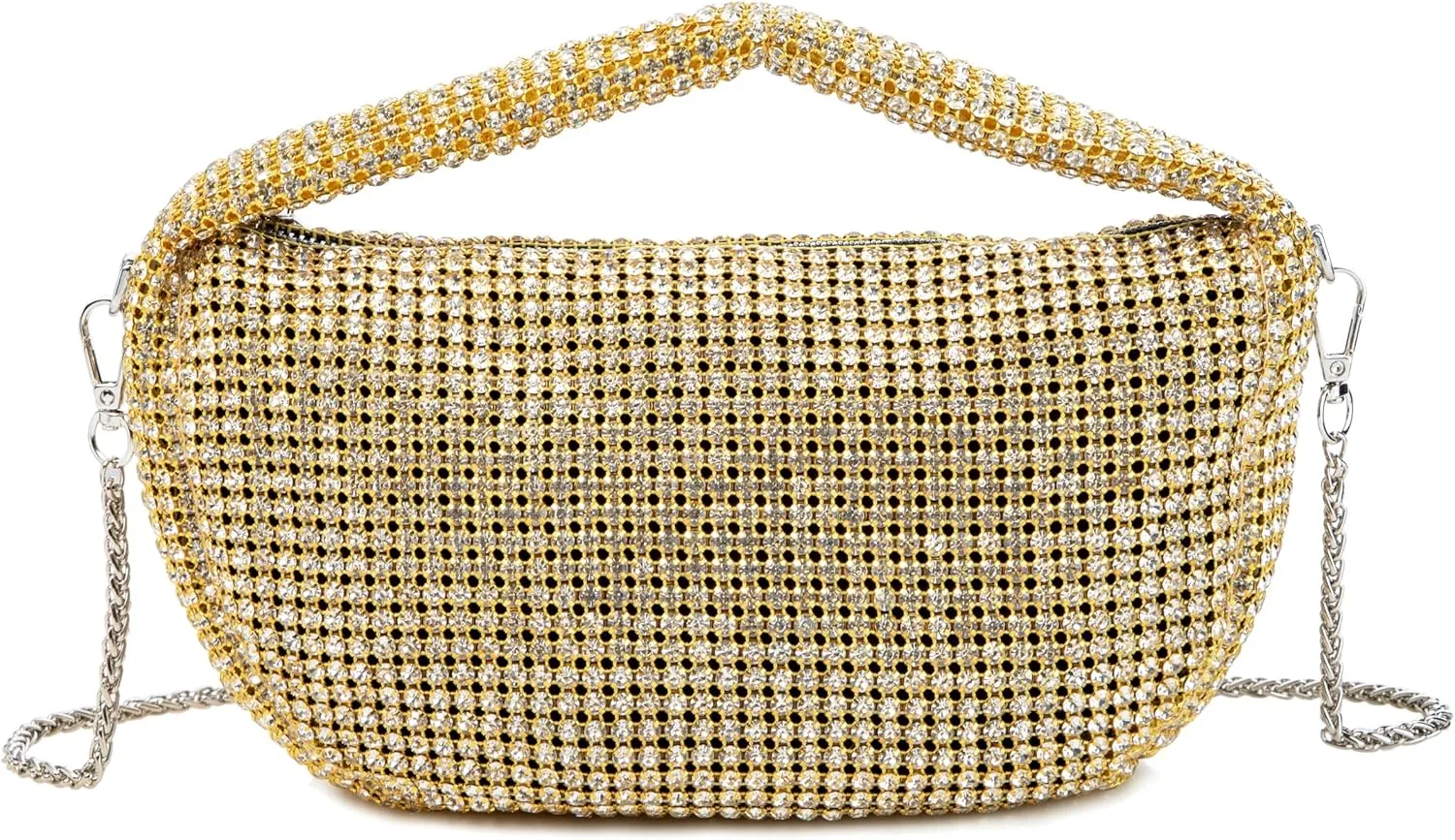 Women Rhinestone Evening Underarm Bag Crystal Clutch with Detachable Strap Sparkling Purse for Wedding Party