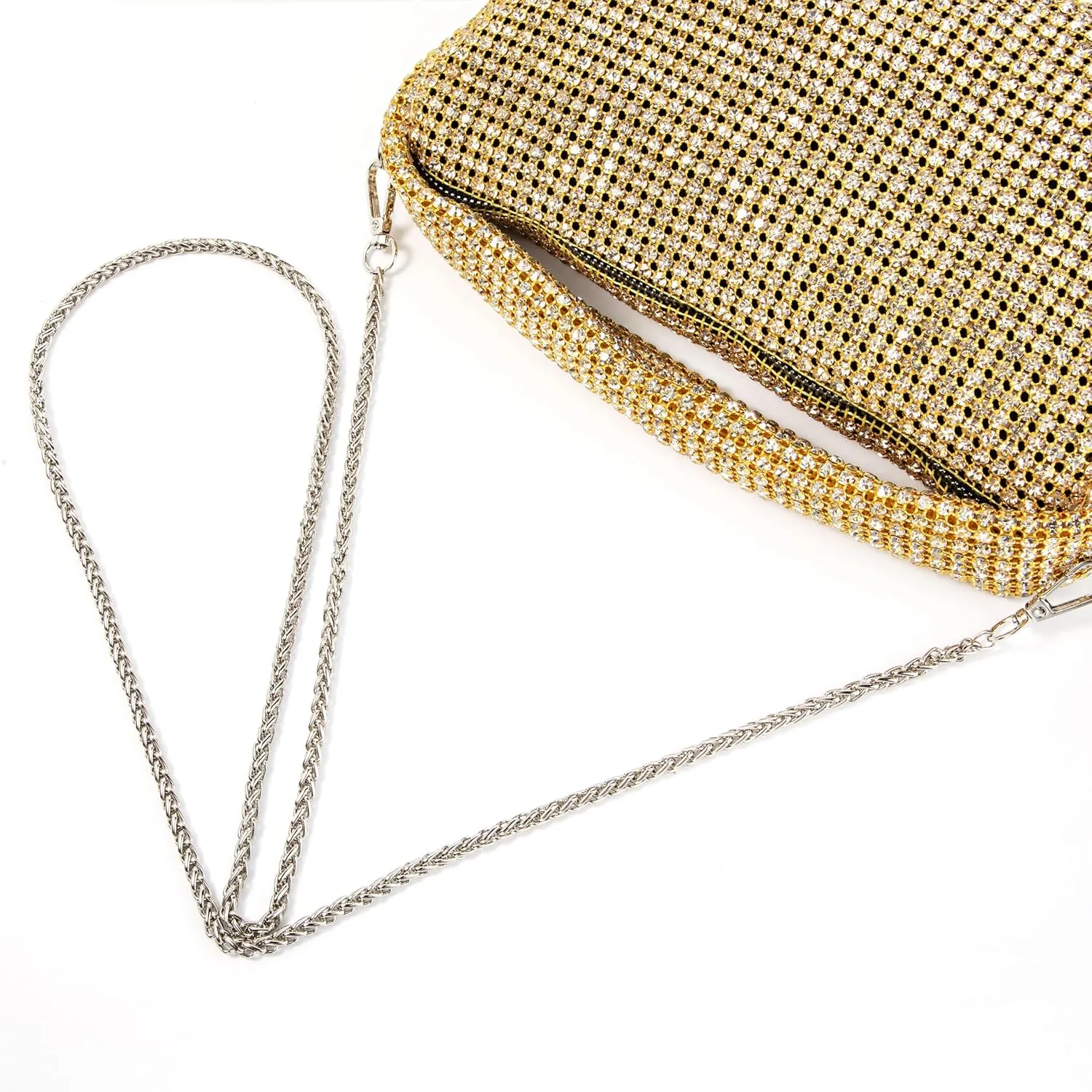Women Rhinestone Evening Underarm Bag Crystal Clutch with Detachable Strap Sparkling Purse for Wedding Party