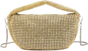 Women Rhinestone Evening Underarm Bag Crystal Clutch with Detachable Strap Sparkling Purse for Wedding Party
