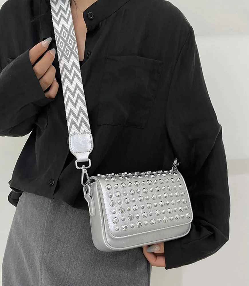 Women Rivet Crossbody Bag Handbag Purse Clutch Small Leather Satchel Studded Shoulder Tote Bag Top-handle Bag Y2K Punk Purse