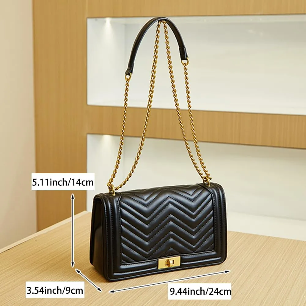 Women Satchel Handbags Quilted Crossbody Bags PU Leather Ladies Shoulder Bag Chain Strap Clutch Purse