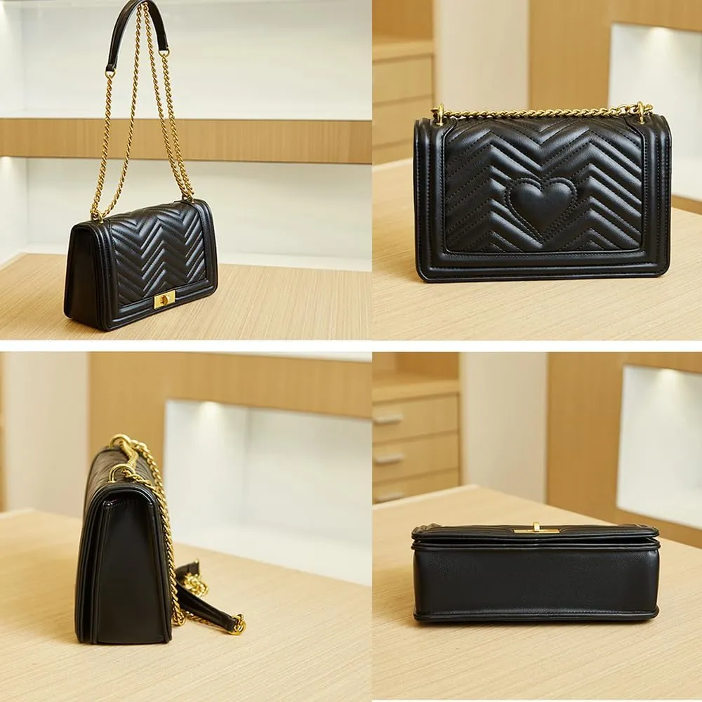 Women Satchel Handbags Quilted Crossbody Bags PU Leather Ladies Shoulder Bag Chain Strap Clutch Purse