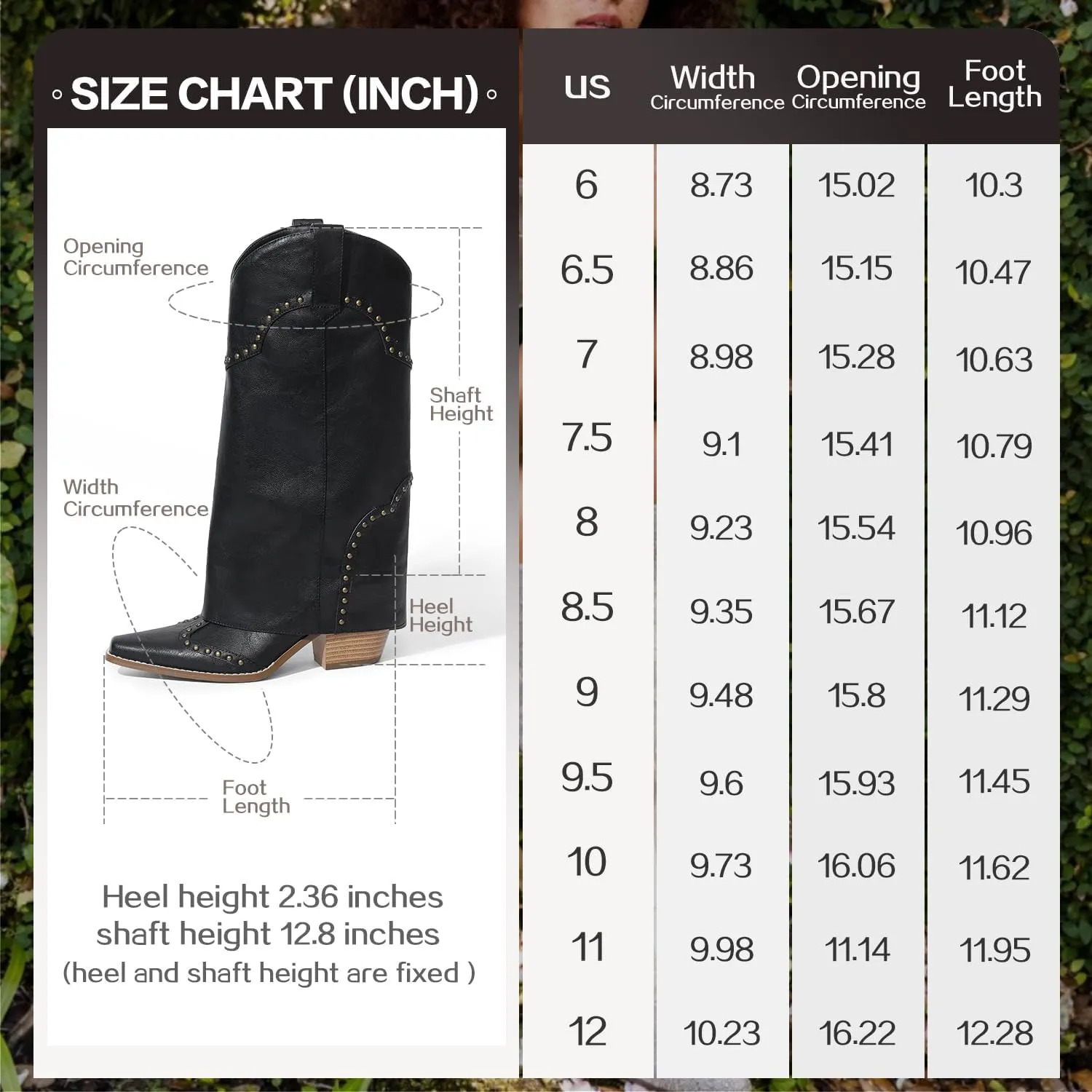 Women Shark Boots Fold Over Mid Calf Chunky Heel Snip Toe Cowboy Cowgirl Pull On Studded Boots for Women
