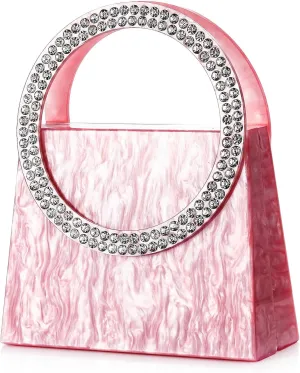 Women Shiny Acrylic Evening Clutch Bag Glitter Marbling Pattern Unique Formal Handbag For Wedding Party Banquets