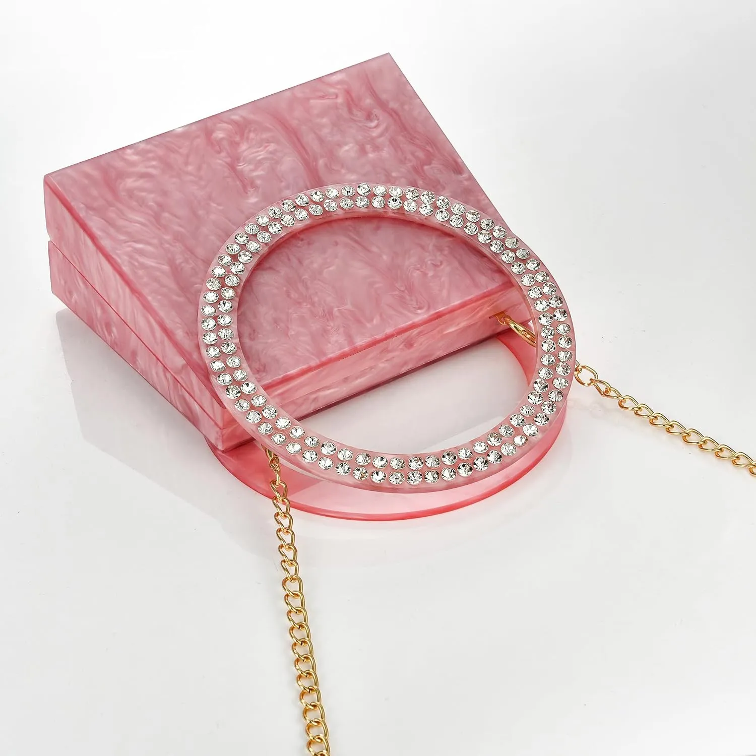 Women Shiny Acrylic Evening Clutch Bag Glitter Marbling Pattern Unique Formal Handbag For Wedding Party Banquets