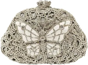 Women Sparkly Butterfly Rhinestone Clutch Luxury Crystal Evening Bag Small Bridal Handbag Wedding Party Purse