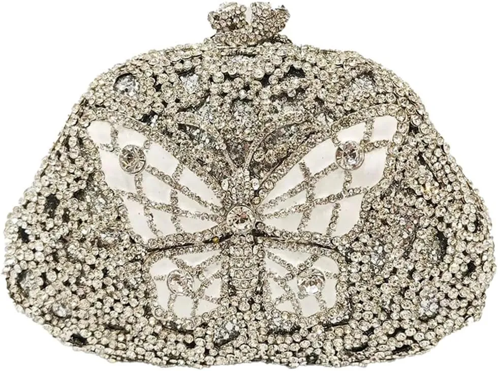 Women Sparkly Butterfly Rhinestone Clutch Luxury Crystal Evening Bag Small Bridal Handbag Wedding Party Purse