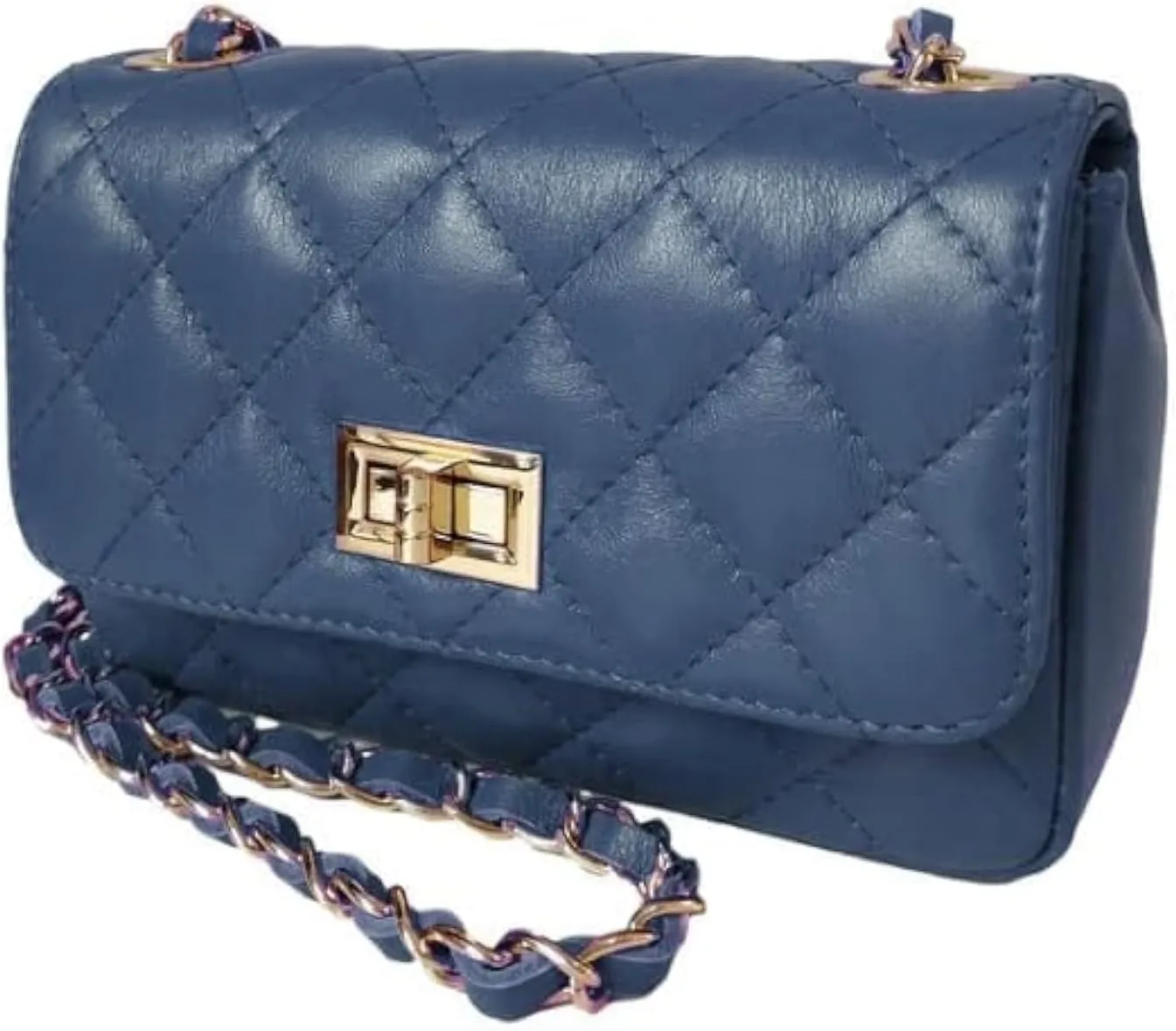 Women/Girls Italian Handmade Genuine Leather Cleo Shoulder Bag/Purse/HandBag/Totebag with Shoulder Strap - blu-notte
