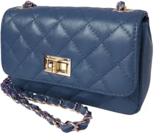 Women/Girls Italian Handmade Genuine Leather Cleo Shoulder Bag/Purse/HandBag/Totebag with Shoulder Strap - blu-notte