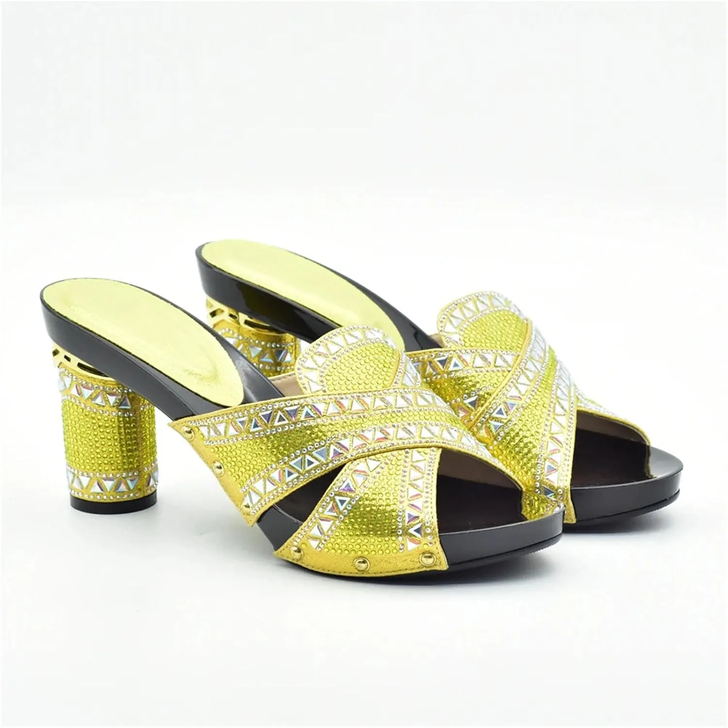Womens African Shoes and Bag Set for Evening Party Wedding Heels Italian Fish-Mouth High Heels and Crystal Clutch