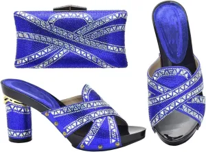 Womens African Shoes and Bag Set for Evening Party Wedding Heels Italian Fish-Mouth High Heels and Crystal Clutch