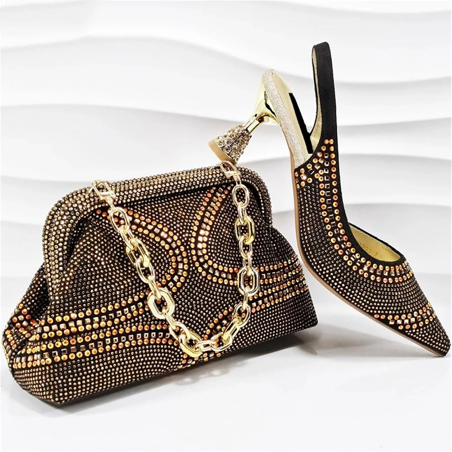 Womens African Themed Wedding Shoes and Matching Clutch Set Pointed Toe Comfortable Heels for Bride and Receptions