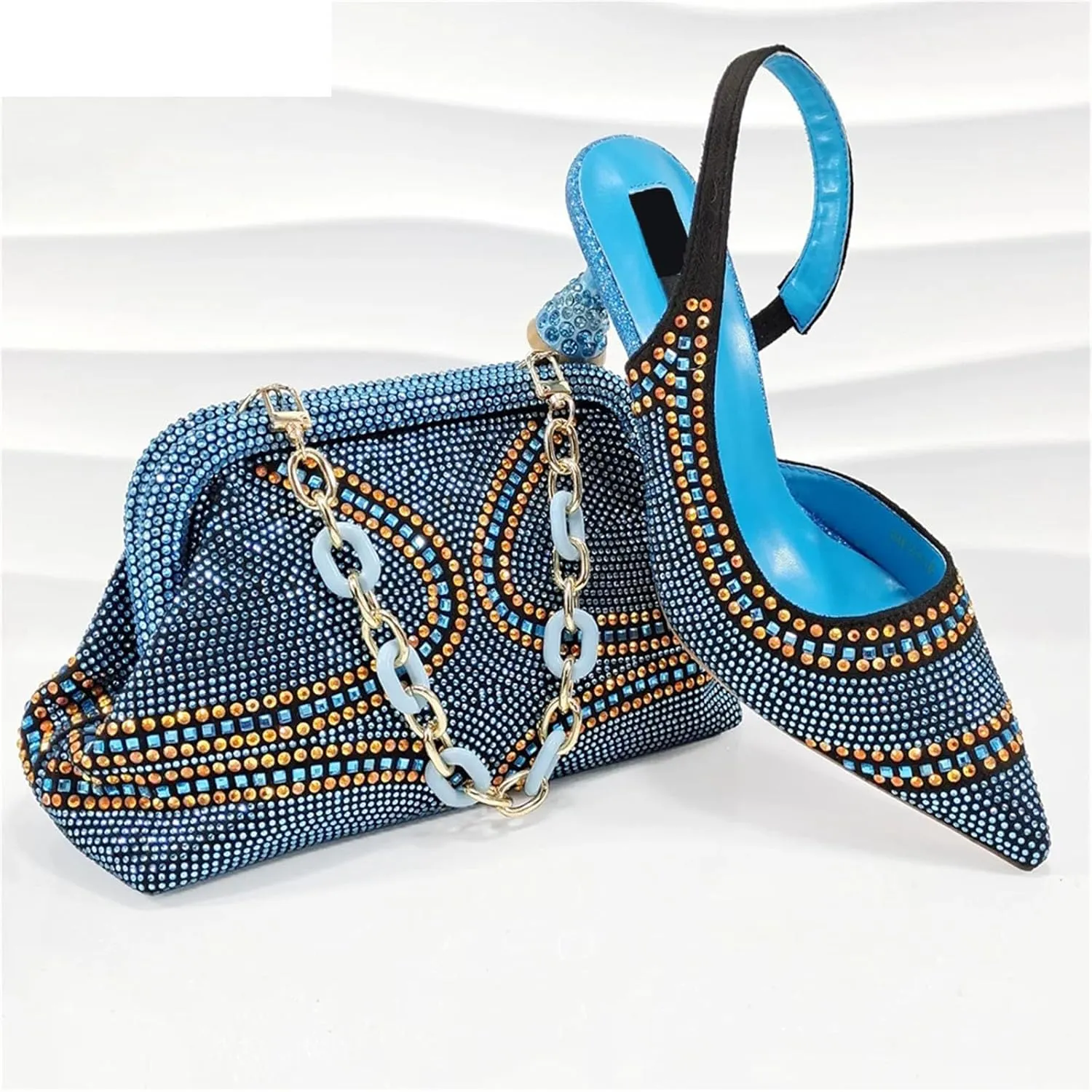 Womens African Themed Wedding Shoes and Matching Clutch Set Pointed Toe Comfortable Heels for Bride and Receptions