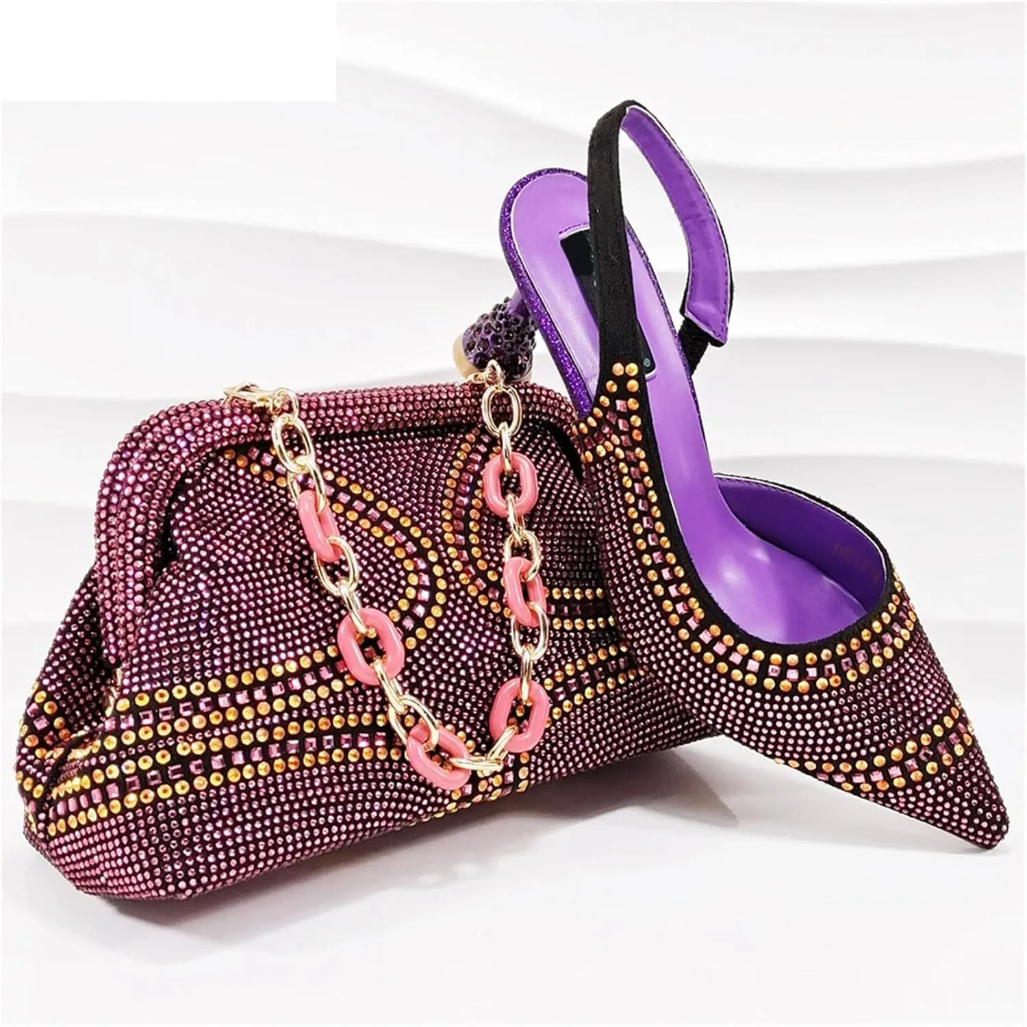 Womens African Themed Wedding Shoes and Matching Clutch Set Pointed Toe Comfortable Heels for Bride and Receptions