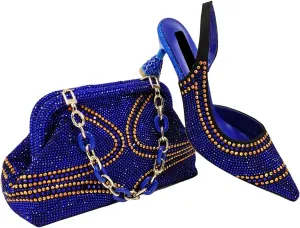 Womens African Themed Wedding Shoes and Matching Clutch Set Pointed Toe Comfortable Heels for Bride and Receptions