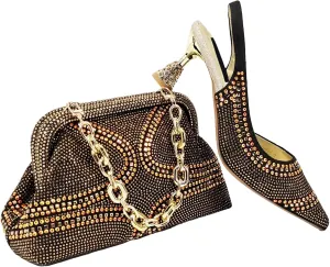 Womens African Themed Wedding Shoes and Matching Clutch Set Pointed Toe Comfortable Heels for Bride and Receptions