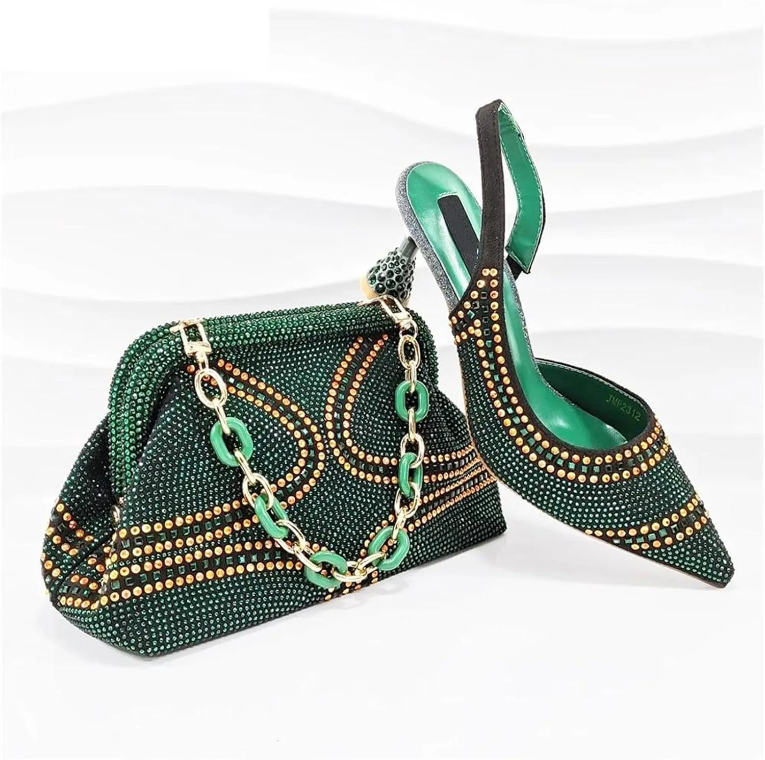 Womens African Themed Wedding Shoes and Matching Clutch Set Pointed Toe Comfortable Heels for Bride and Receptions
