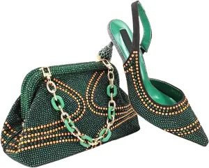 Womens African Themed Wedding Shoes and Matching Clutch Set Pointed Toe Comfortable Heels for Bride and Receptions
