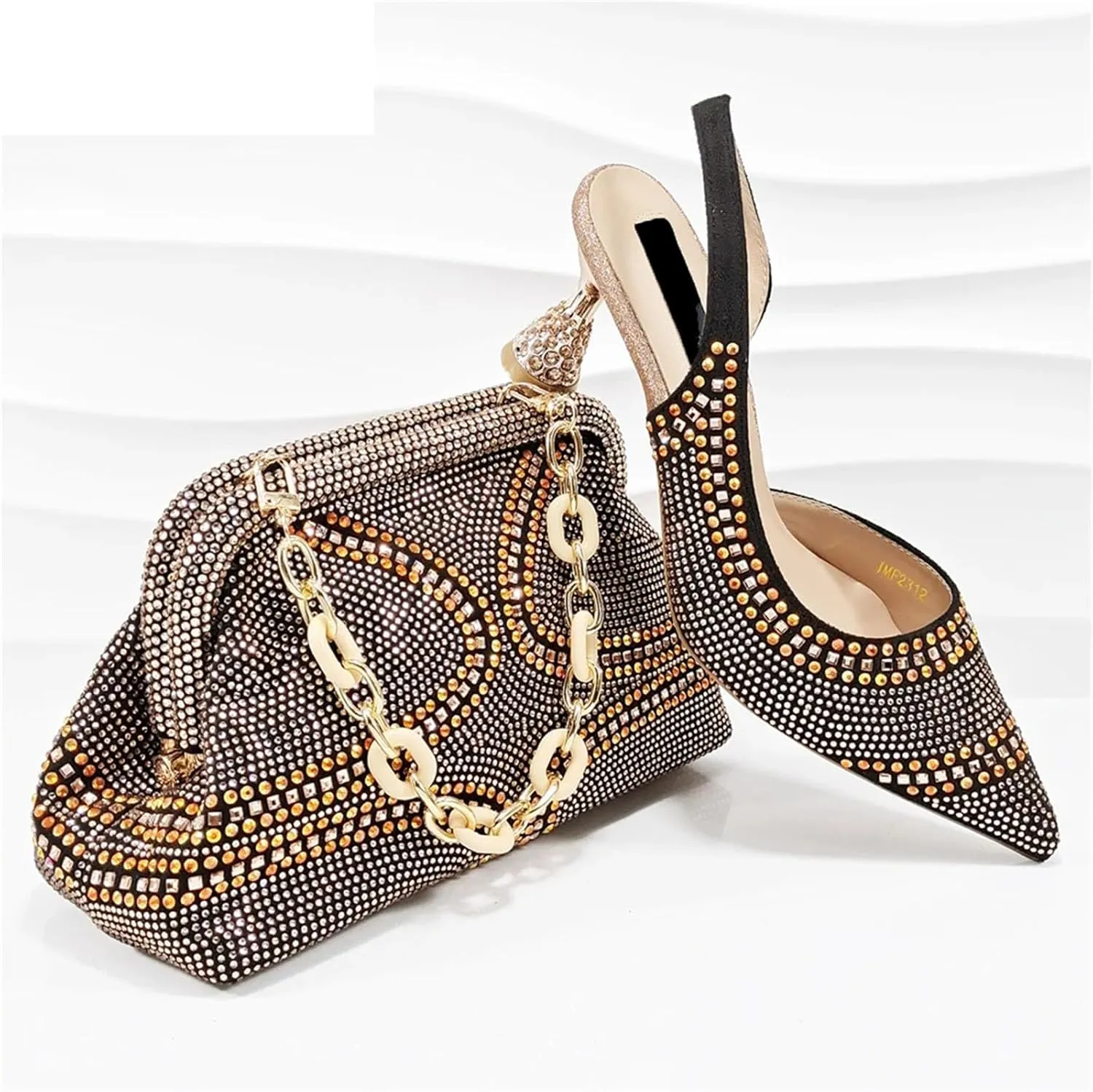 Womens African Themed Wedding Shoes and Matching Clutch Set Pointed Toe Comfortable Heels for Bride and Receptions