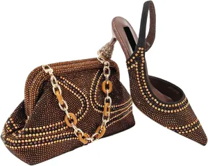 Womens African Themed Wedding Shoes and Matching Clutch Set Pointed Toe Comfortable Heels for Bride and Receptions