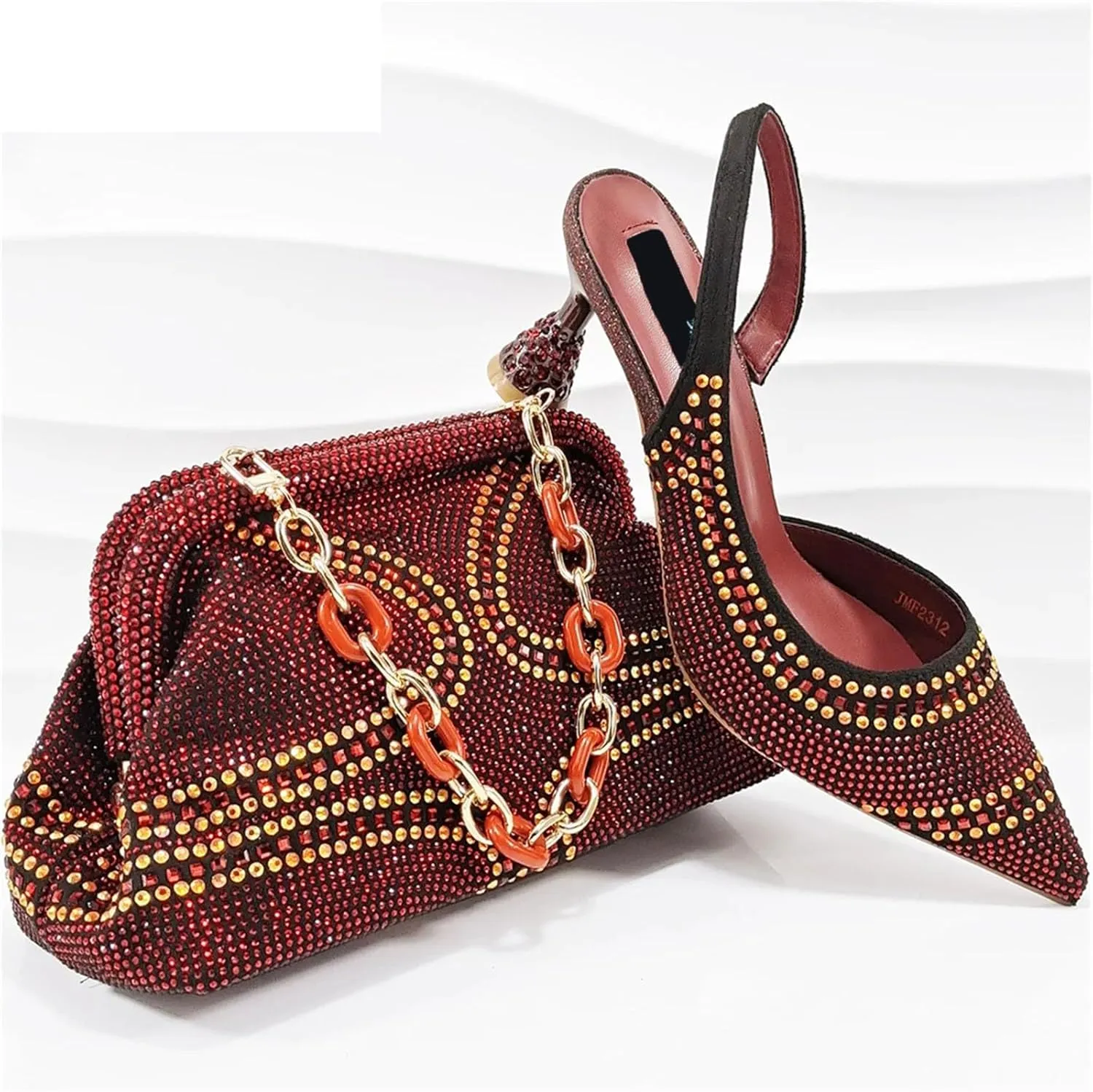 Womens African Themed Wedding Shoes and Matching Clutch Set Pointed Toe Comfortable Heels for Bride and Receptions