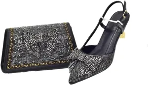 Women’S Arrival Wedding Shoes and Bag Set Luxury Pointed Toe High Heel Slingbacks with Matching Handbag