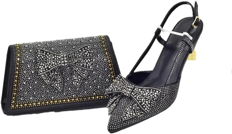 Women’S Arrival Wedding Shoes and Bag Set Luxury Pointed Toe High Heel Slingbacks with Matching Handbag