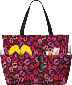 Women's Beach Travel Bags Large Waterproof Tote Bag with Pockets Sandproof Handbag for Beach Gym Vacation