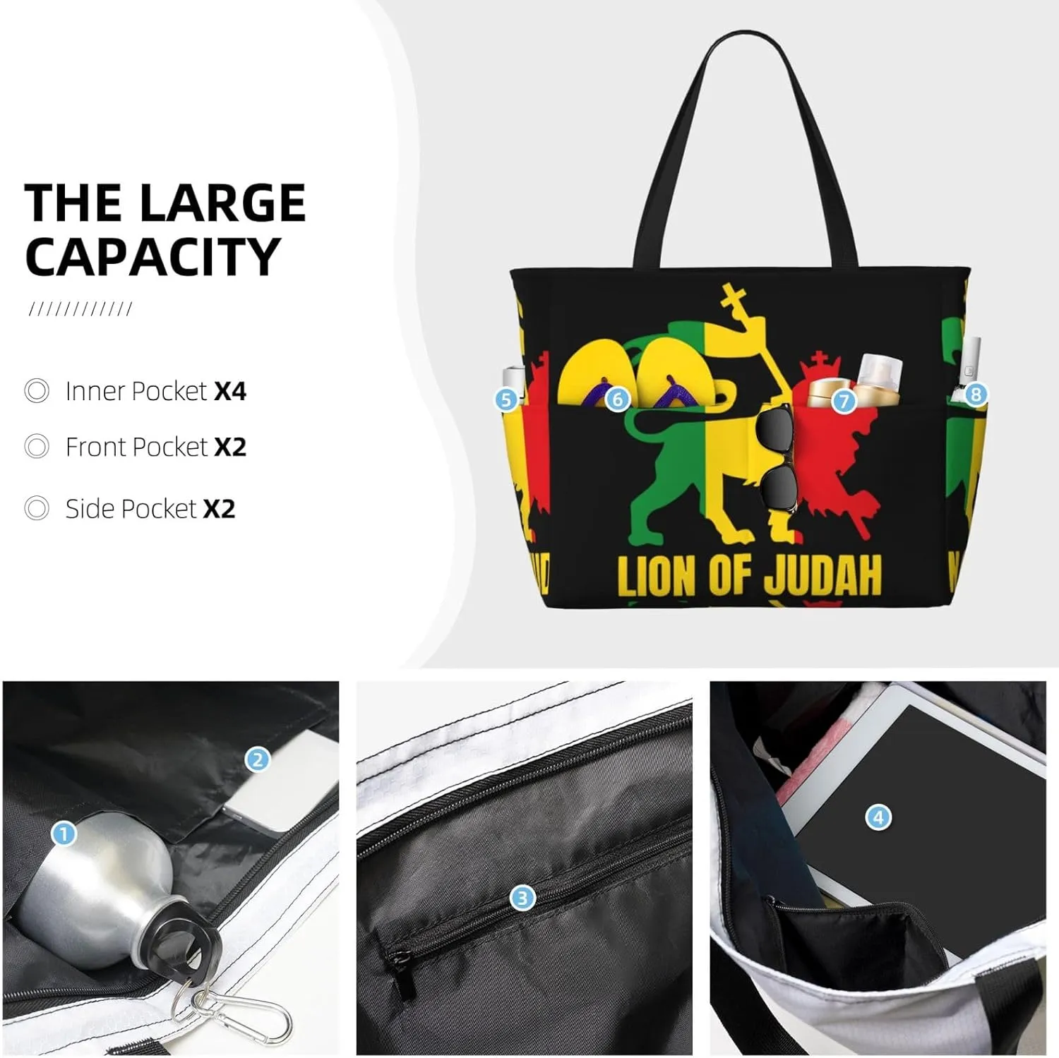 Women's Beach Travel Bags Large Waterproof Tote Bag with Pockets Sandproof Handbag for Beach Gym Vacation