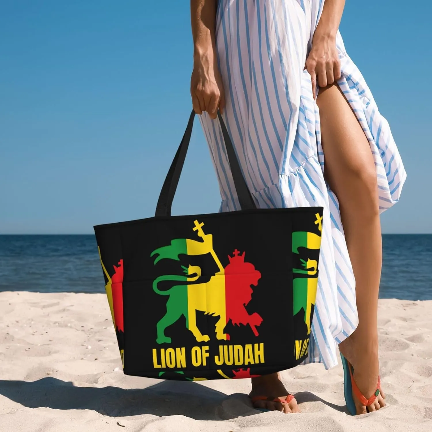 Women's Beach Travel Bags Large Waterproof Tote Bag with Pockets Sandproof Handbag for Beach Gym Vacation