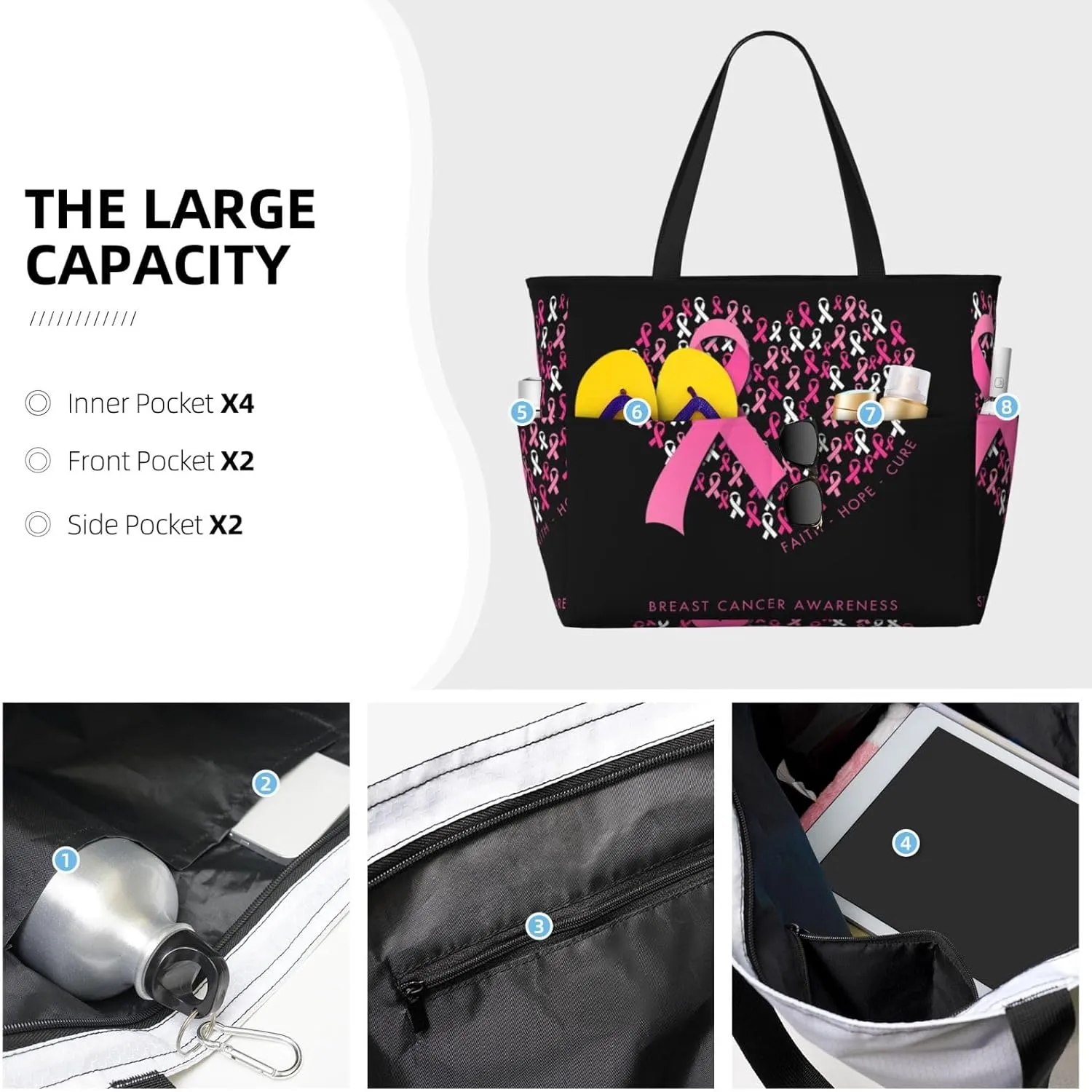 Women's Beach Travel Bags Large Waterproof Tote Bag with Pockets Sandproof Handbag for Beach Gym Vacation