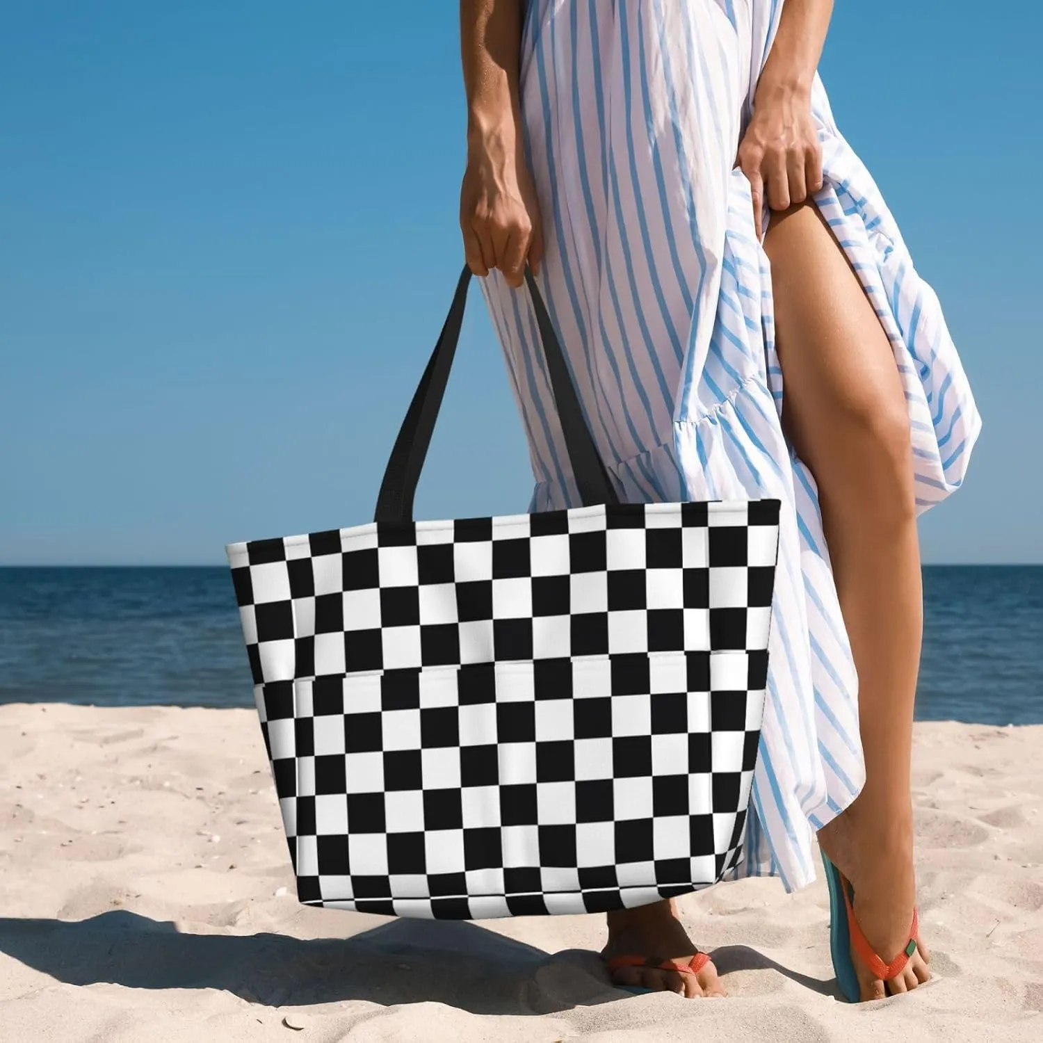 Women's Beach Travel Bags Large Waterproof Tote Bag with Pockets Sandproof Handbag for Beach Gym Vacation