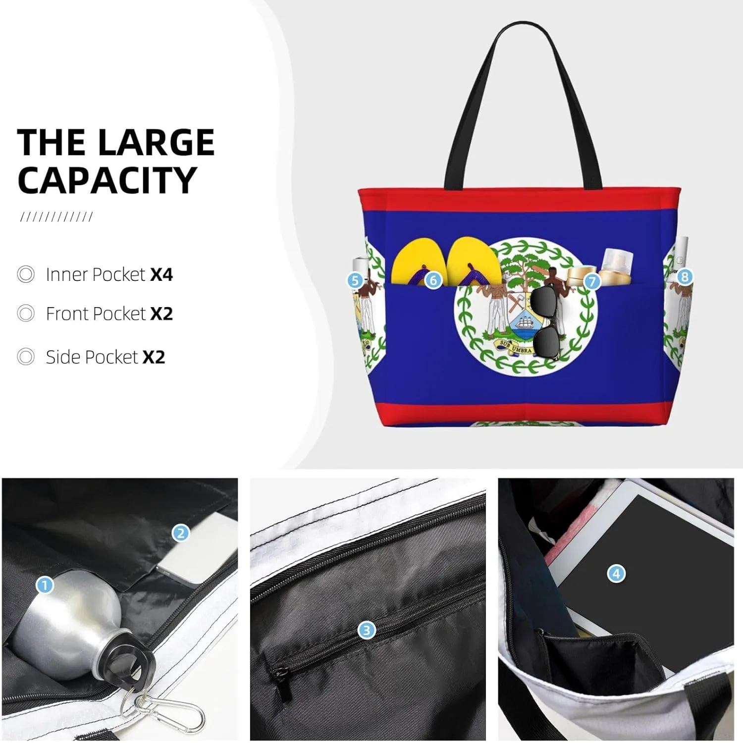 Women's Beach Travel Bags Large Waterproof Tote Bag with Pockets Sandproof Handbag for Beach Gym Vacation