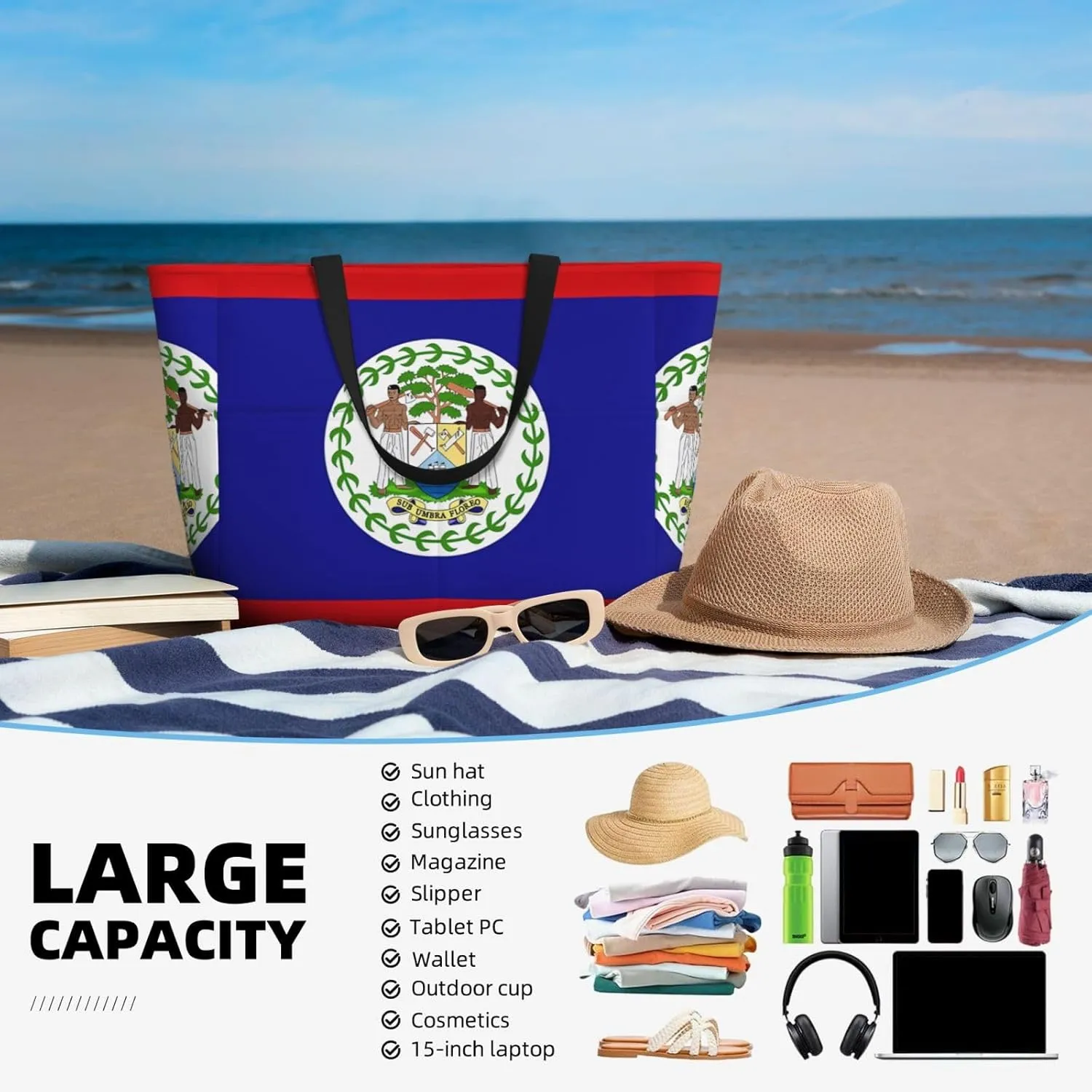 Women's Beach Travel Bags Large Waterproof Tote Bag with Pockets Sandproof Handbag for Beach Gym Vacation