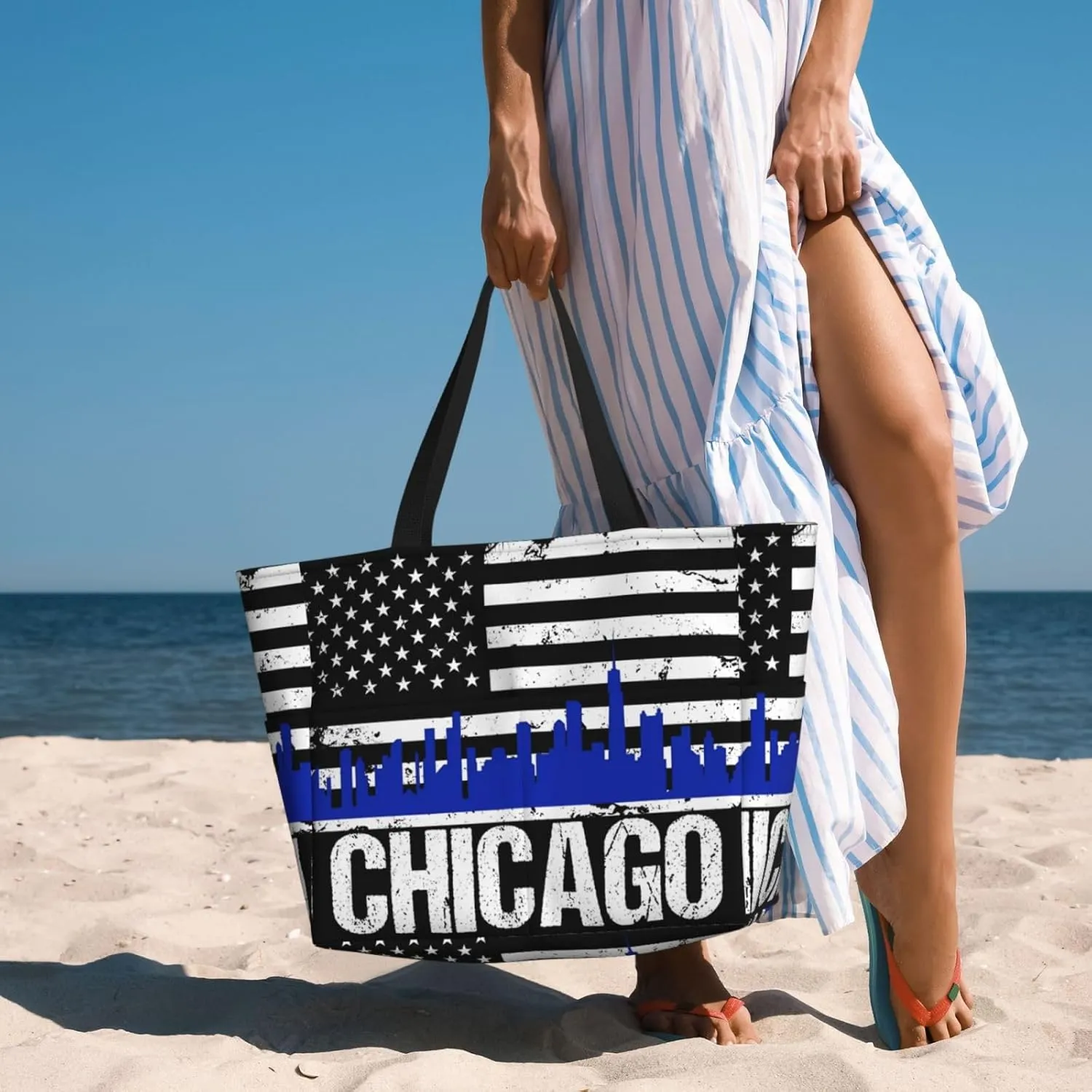 Women's Beach Travel Bags Large Waterproof Tote Bag with Pockets Sandproof Handbag for Beach Gym Vacation