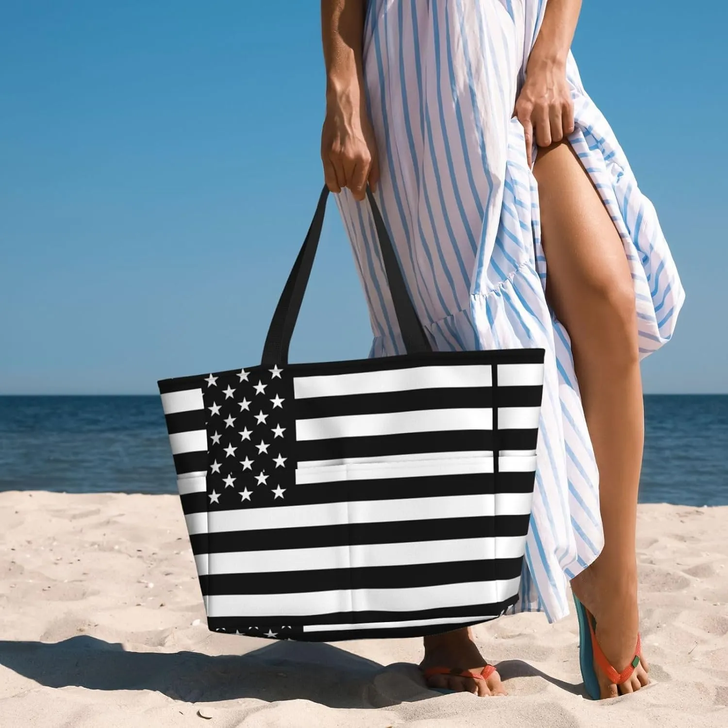 Women's Beach Travel Bags Large Waterproof Tote Bag with Pockets Sandproof Handbag for Beach Gym Vacation