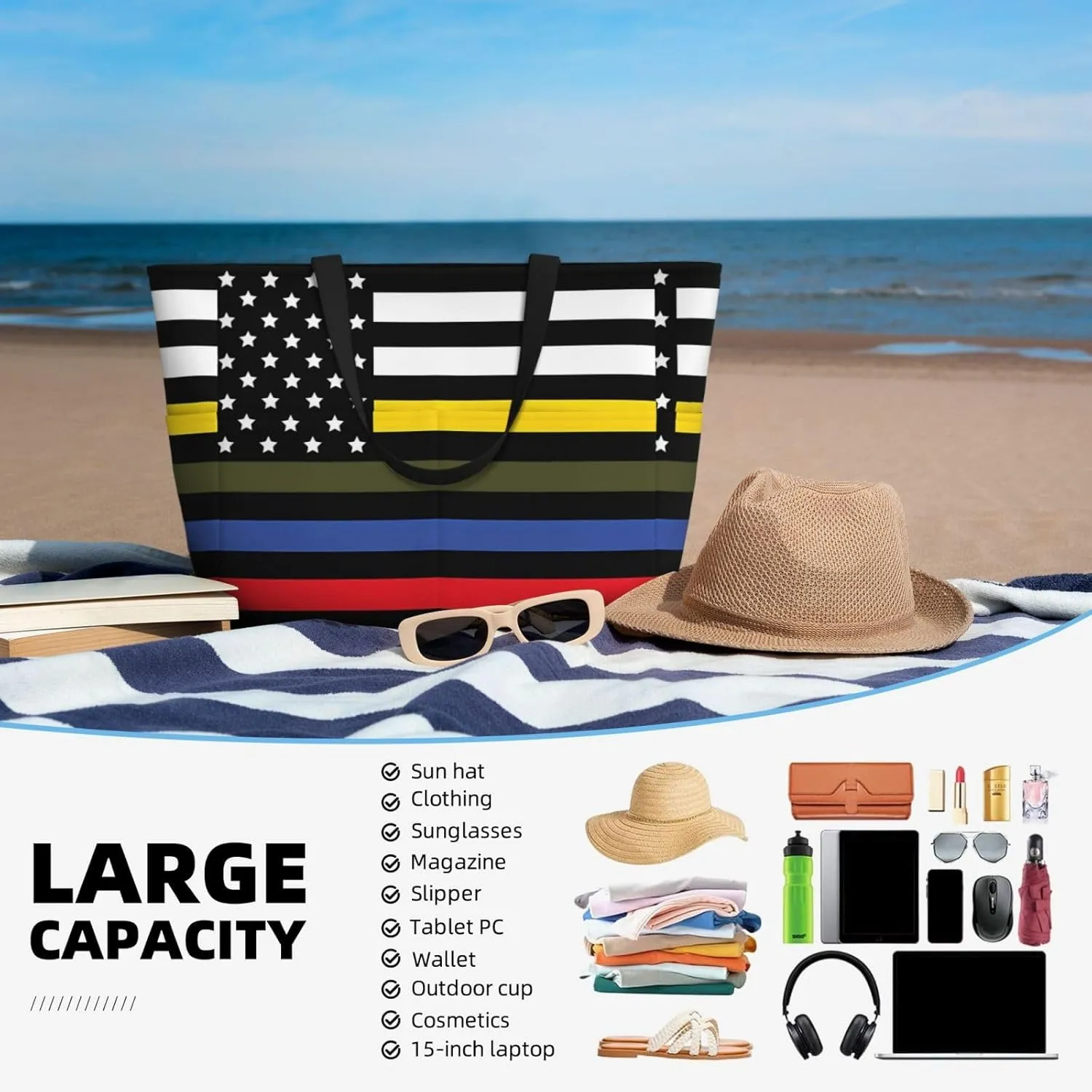 Women's Beach Travel Bags Large Waterproof Tote Bag with Pockets Sandproof Handbag for Beach Gym Vacation