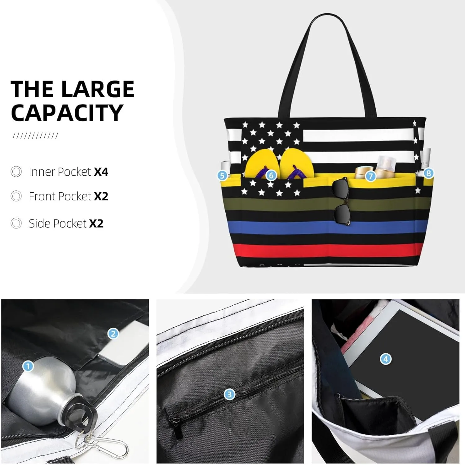Women's Beach Travel Bags Large Waterproof Tote Bag with Pockets Sandproof Handbag for Beach Gym Vacation